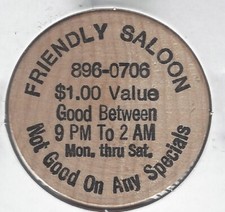 FRIENDLY SALOON, Ardmore, Pennsylvania, $1 Trade Token, INDIAN Wooden Nickel