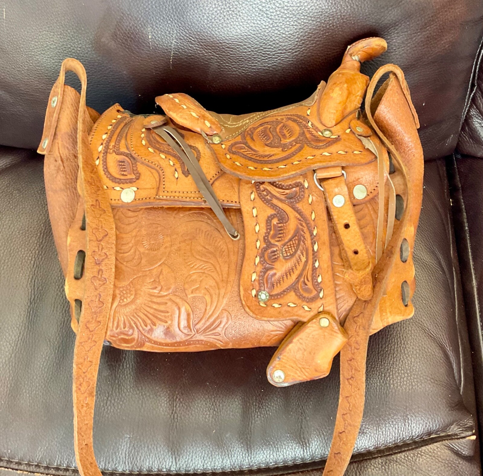 Handmade Vintage Tooled Leather Horse Saddle Bag Purse eBay