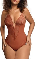 Popilush The Shapewear Bodysuit Tummy Control Lace Corset Tops V Neck Sleeveless