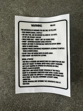 Suzuki 1989 RM80 Rear Fender Safety WARNING DECAL / Tank Decal