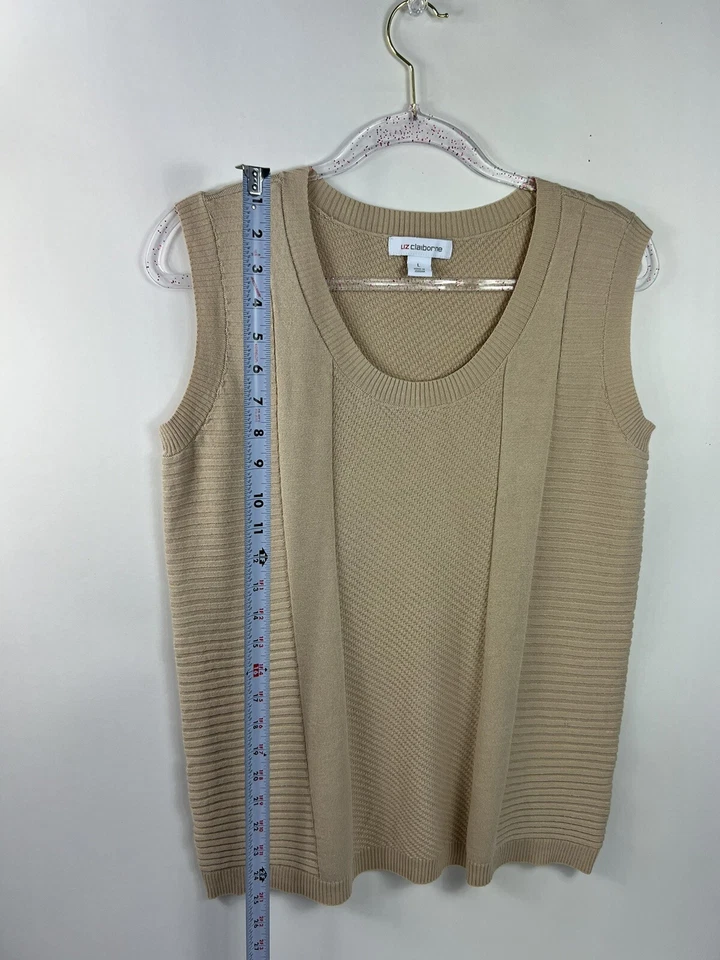 Liz Claiborne Sweater Vest Women's Sz L Brown Sleeveless Scoop Neck Varied Knit - Image 4 of 4
