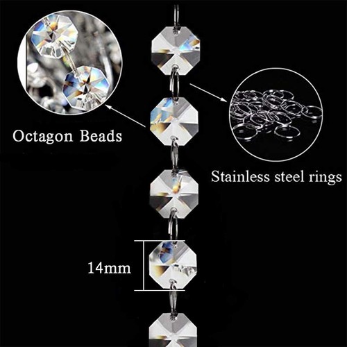 33Ft K9 Glass Crystal Garland Strands - Hanging Chandelier Gem Bead Chain - 14Mm - 第 3/4 張圖片