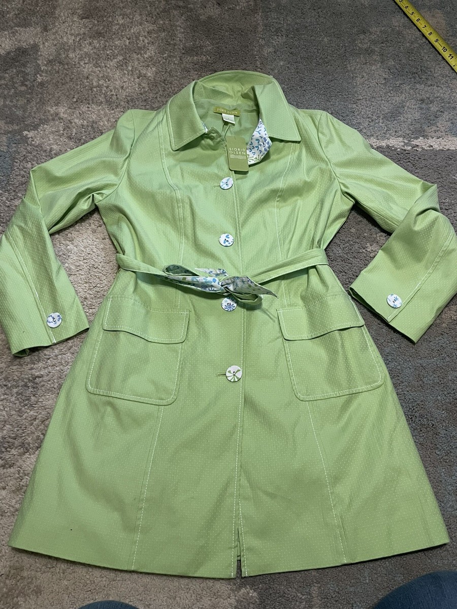 Sigrid Olsen Womens Medium Lime GreenButton Up Blazer Jacket Coat