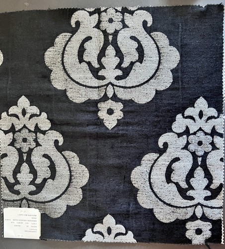 Black Velvet Metallic Silver Damask Designer Upholstery Sample Fabric 17x 18" Sq - Picture 4 of 5