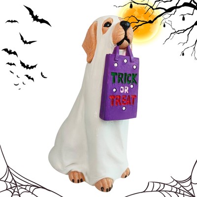 1x Halloween Spooky Ghost Dog Figurine Halloween Dog Statues with Bag Statue