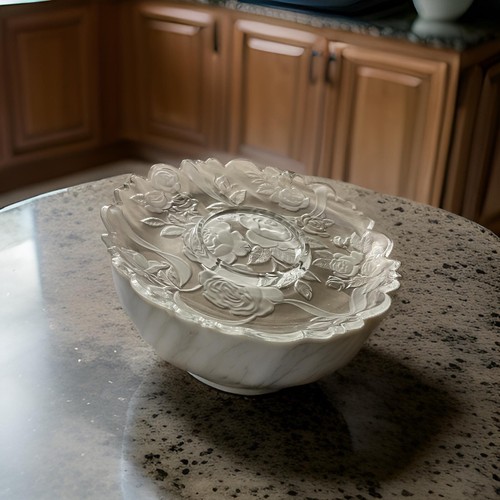 Vtg Laura Glass Works Japan Rose Garden Round Embossed Chip and Dip Platter 14” - Picture 6 of 11