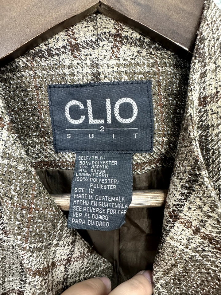 Traje Clio Blazer Marrón a Cuadros Talla 12 Academia Retro Botón Carrera Preppy De Colección Foto 3 de 4