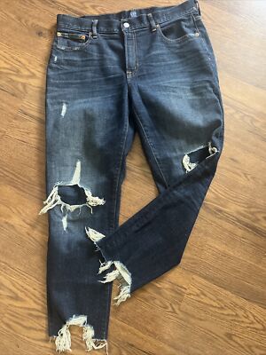 Gap Denim Best Girlfriend Jeans Dark Wash Blue Stretch Destroyed