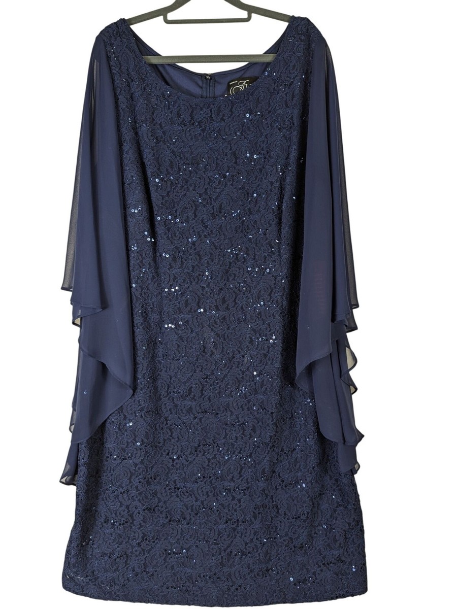 Alex Evenings Plus Size 22W Lace Cape Sleeve Sheath Blue Cocktail Event Dress Alex Evenings Plus Size 22W Lace Cape Sleeve Sheath Blue Cocktail Event Dress