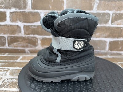 Kamik Snowbug 3 Black Gray Winter Fur Lined Snow Boots Boys Toddler Size 7