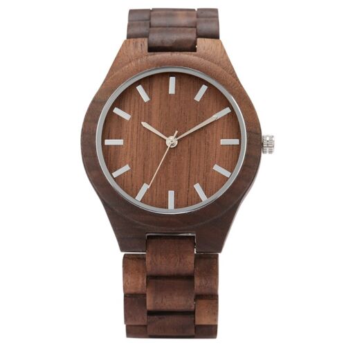Orologio da polso casual legno di noce uomo legno quarzo marrone bracciale bambù regalo - Foto 5 di 8