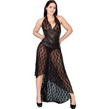 Spitzen-Kunstleder Robe de Soirée L Cocktail Robe Maxi Look Mouillé Extensible