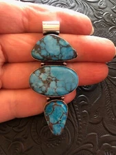 Blue Cloud Mountain Turquoise Totem Pendant Web Matrix 2.5"