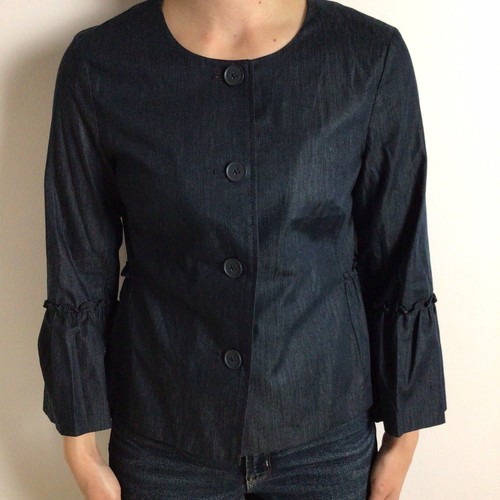 NWT Ann Taylor Loft Outlet Stretch Jacket Small Light Stretch Denim Ruffles $79 - Picture 2 of 6
