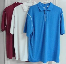 3 NWOT Cutter & Buck Men's Short Sleeve Polo #MCK00683 Large Maroon/Aqua/White