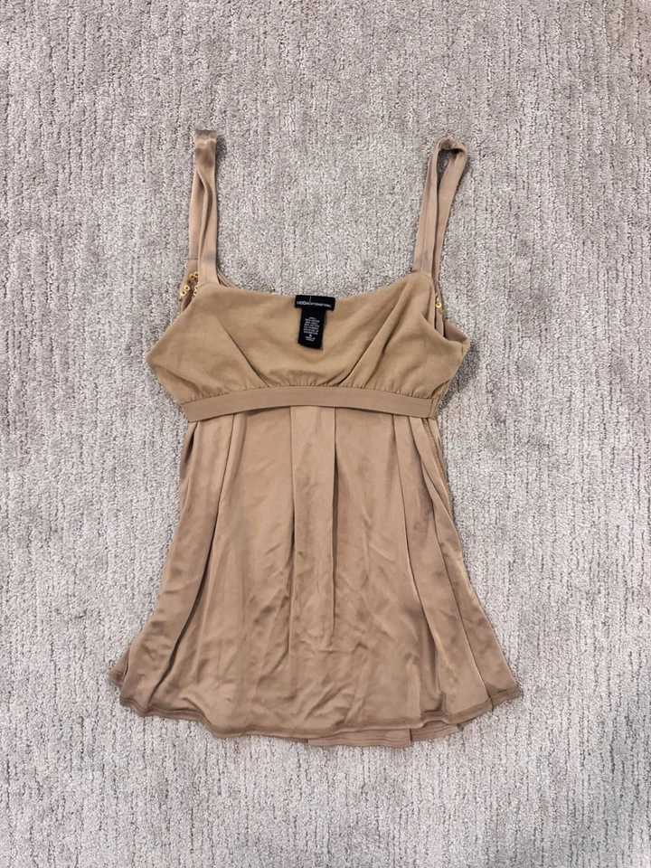 Moda International Vintage Beaded Sequin Tank Top Cami Tan Pleated Small Y2K 90s - Image 4 of 4