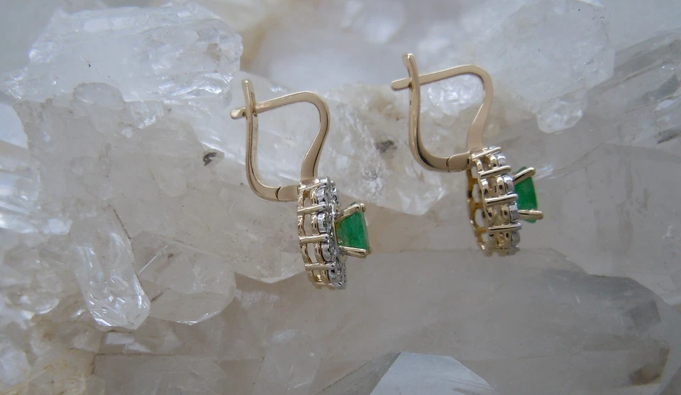 Gold🍀585 , 14k, Smaragd Diamant Ohrringe - Ohrhänger bicolor ⚜️ Vintage ⚜️ - Bild 3 von 4