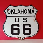 VINTAGE OKLAHOMA ROUTE 66 U.S. HIGHWAY ROAD PORCELAIN ENAMEL METAL SIGN 6" x 6"