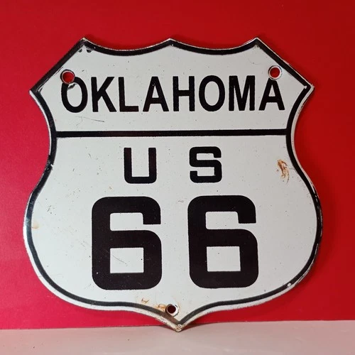 VINTAGE OKLAHOMA ROUTE 66 U.S. HIGHWAY ROAD PORCELAIN ENAMEL METAL SIGN 6" x 6"