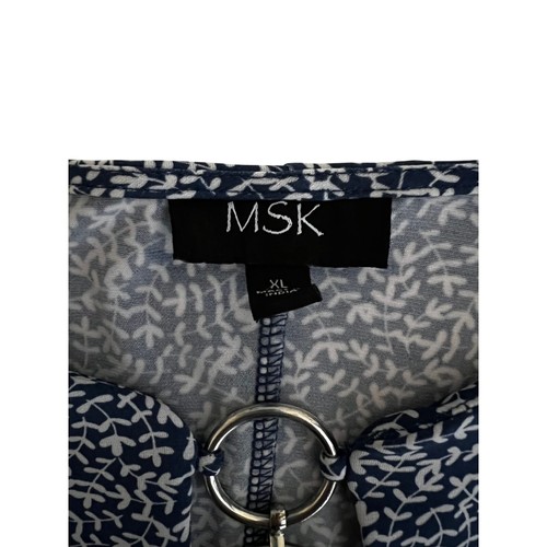 MSK Swing Dress Navy White Print 3 Ring Detail Long Sleeve XL - Picture 3 of 6