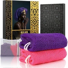 2-Piece African Net Sponge - Real Bath & Body Scrubber for Shower, Deep Cleansin