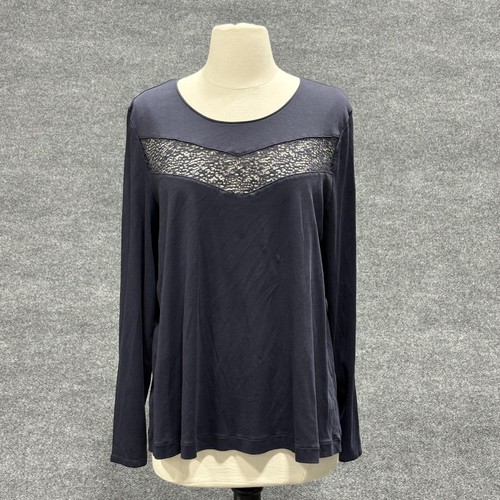 Hanro Pyjama Set Damen Large dunkelblau Langarm Spitze Oberteil Hose Lounge Schlaf