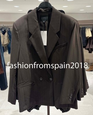 ZARA NEW WOMAN OVERSIZED PINSTRIPE BLAZER JACKET BROWN XS-XL 1255