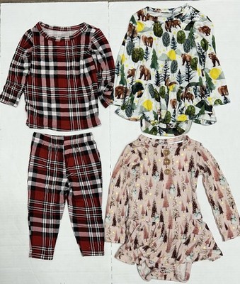 Posh Peanut 3-6 Months Lot Of Two One Piece LS + 2 Pc Set Bamboo Wildlife Plaid