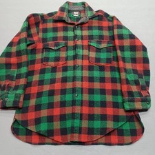 Vintage Woolrich Wool Shirt Mens 16 Red Green Black Buffalo Plaid USA 40s 50s