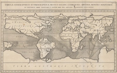 Map of Oceans Currents Depths and Volcano 1670 Vintage Historic Map Poster Print