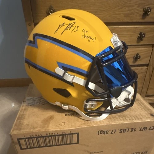Los Angeles Chargers Autographed Football Helmet Yellow Blue Visor Original
