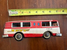 VINTAGE TIN TOY BUS MF 130 TOURIST COACH FRICTION POWERED 60's RED CHINA