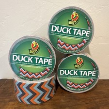 Lot of 4 Duck Brand Printed Duct Tape Blue Orange Navy Chevron 1.88  X 10 Yd