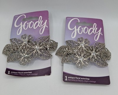 Goody Women's Rhinestone Style Silver Hair Barrete Lot Of 2