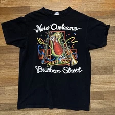 Vintage 90s Single Stitch USA Made Black Bourbon Street New Orleans Shirt Large