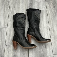 Vintage 70s Dingo knee high western embossed heeled leather boot 6 Biker Western