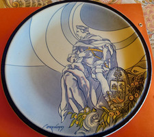 Piatto Il viaggio di Colombo dipinto da Oikonomoy per Esso 1992