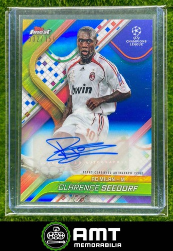 2024-25 Topps Finest UEFA CC Clarence Seedorf Auto Blue Refractor 2/150 Milan