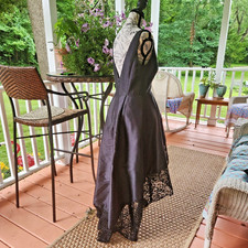 Monique Lhuillier Black Dress French Designer, High Low, Lace Hem Sz 8 Small 