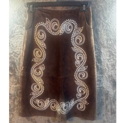 VTG Y2K INC International Concepts BOHO A-Line Brown Suede MIDI Skirt Size 2