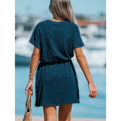 Abito copricostume Cupshe blu stropicciato Dolman con coulisse in vita GRANDE bohemien nuovo con etichette - Foto 4 di 16