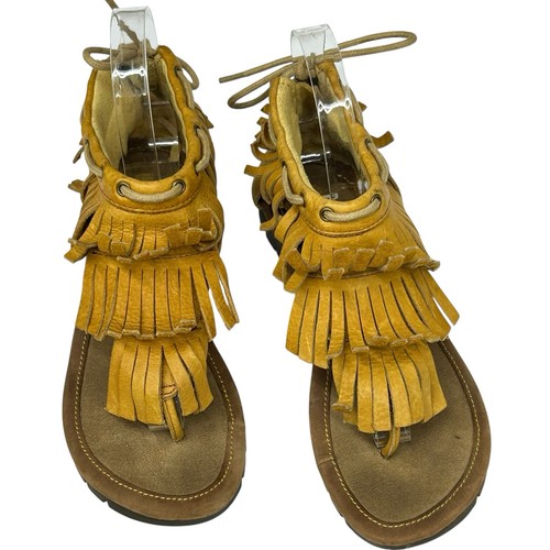 Caterpillar "Jazmyne" Boho Fringe 100% Leather Zip Back Thong Sandals Sz 6W - Picture 5 of 15