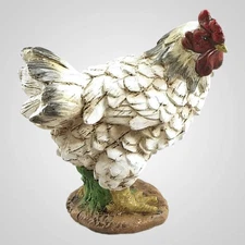 Poly Resin White Chicken Figurine, 4.25-inch Height, Tabletop Decoration