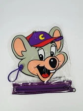 Chuck E Cheese Plastic Zip Up Clear Pouch Purple Face 2000’s 6 Inch