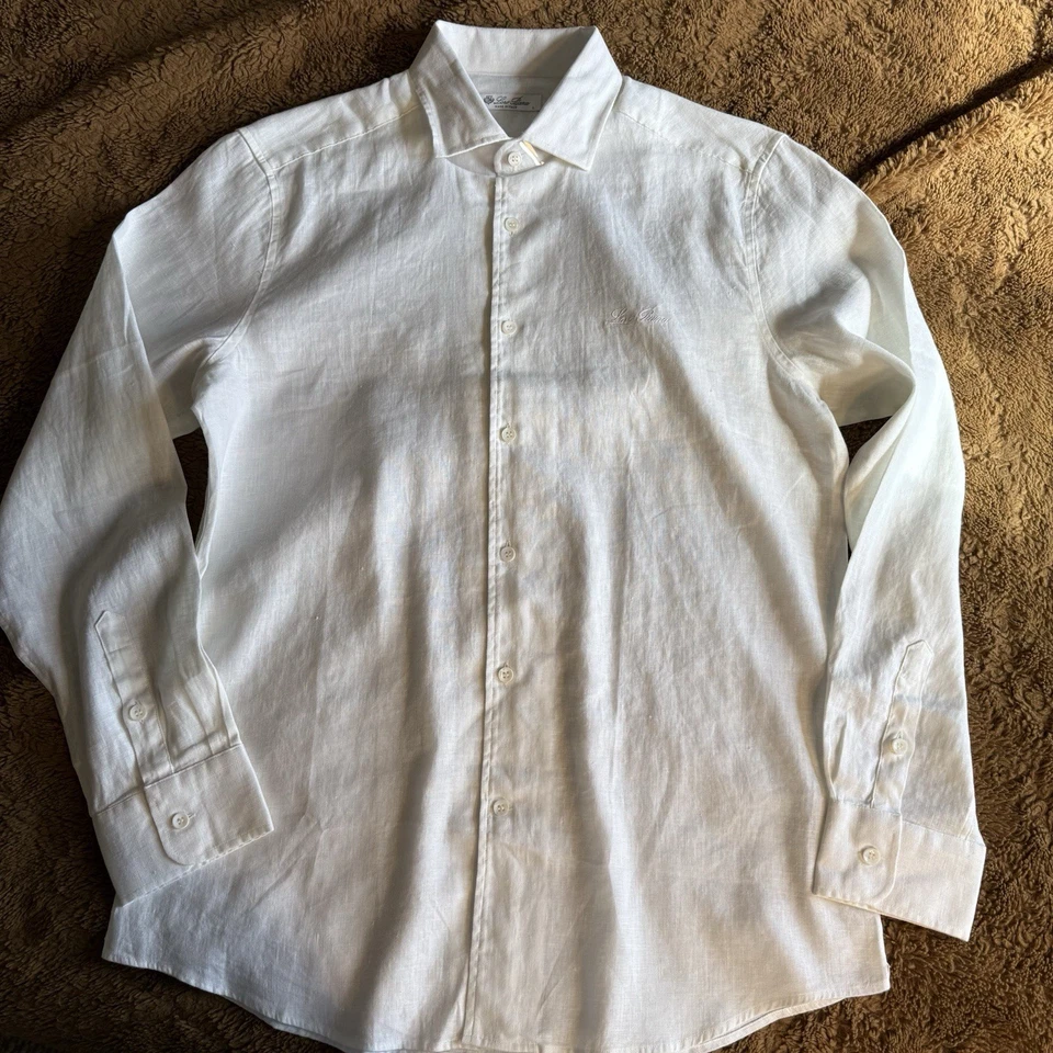 Camisa de lino Loro Piana para hombre con botones talla grande - blanca sobre blanco tonal Foto 3 de 4