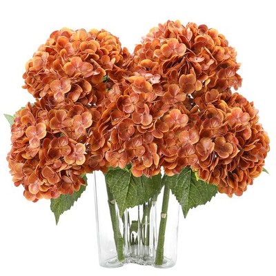 Fall Orange Hydrangea Artificial Flowers 3pcs Lifelike Faux Hydrangea Real To...