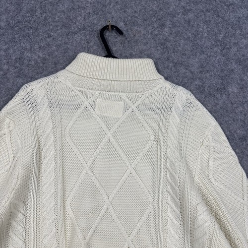 Folk Jumper Mens Size L Winter White Cable Knit Roll Neck Oi Polloi Workwear - Picture 12 of 14