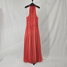 Orange Mango Pleated Halted Neck Maxi Dress with Belt Women's Size US 6 New NWT