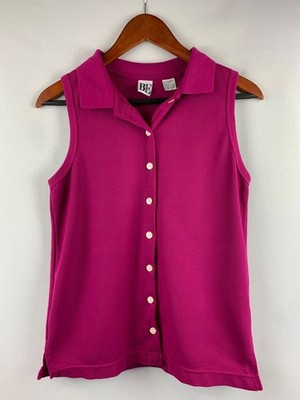 Basic Essentials Womens Sleeveless Pink Button-Up Shirt Size S