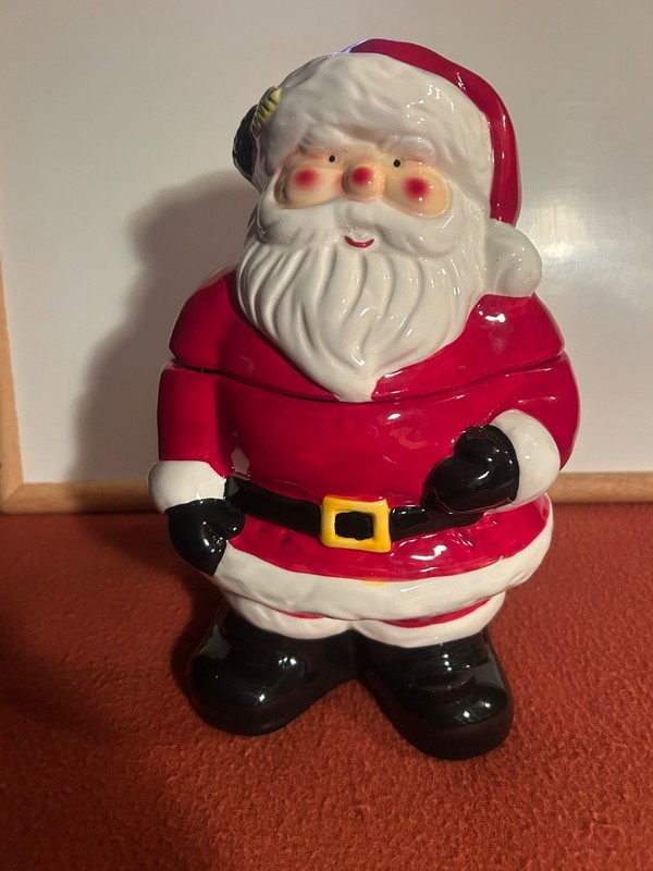 Christmas Santa Cookie Jar Merry Christmas! Ceramic 12" Tall Santa Claus in Box